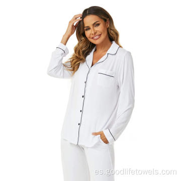 Mujeres de manga larga Modal Viscose Pajamas Set Sleepwear